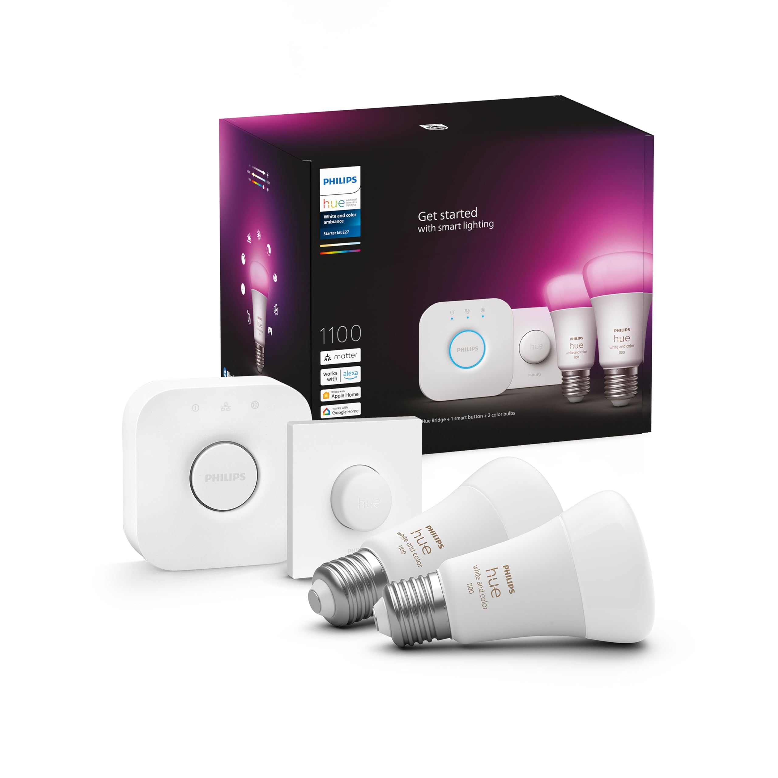 Philips Hue Essential Starterkit E27 | Peer A60 | RGB 2200-6500K | 2
