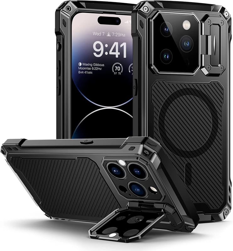 Lanhiem Cover iPhone 14 Pro in metallo con supporto