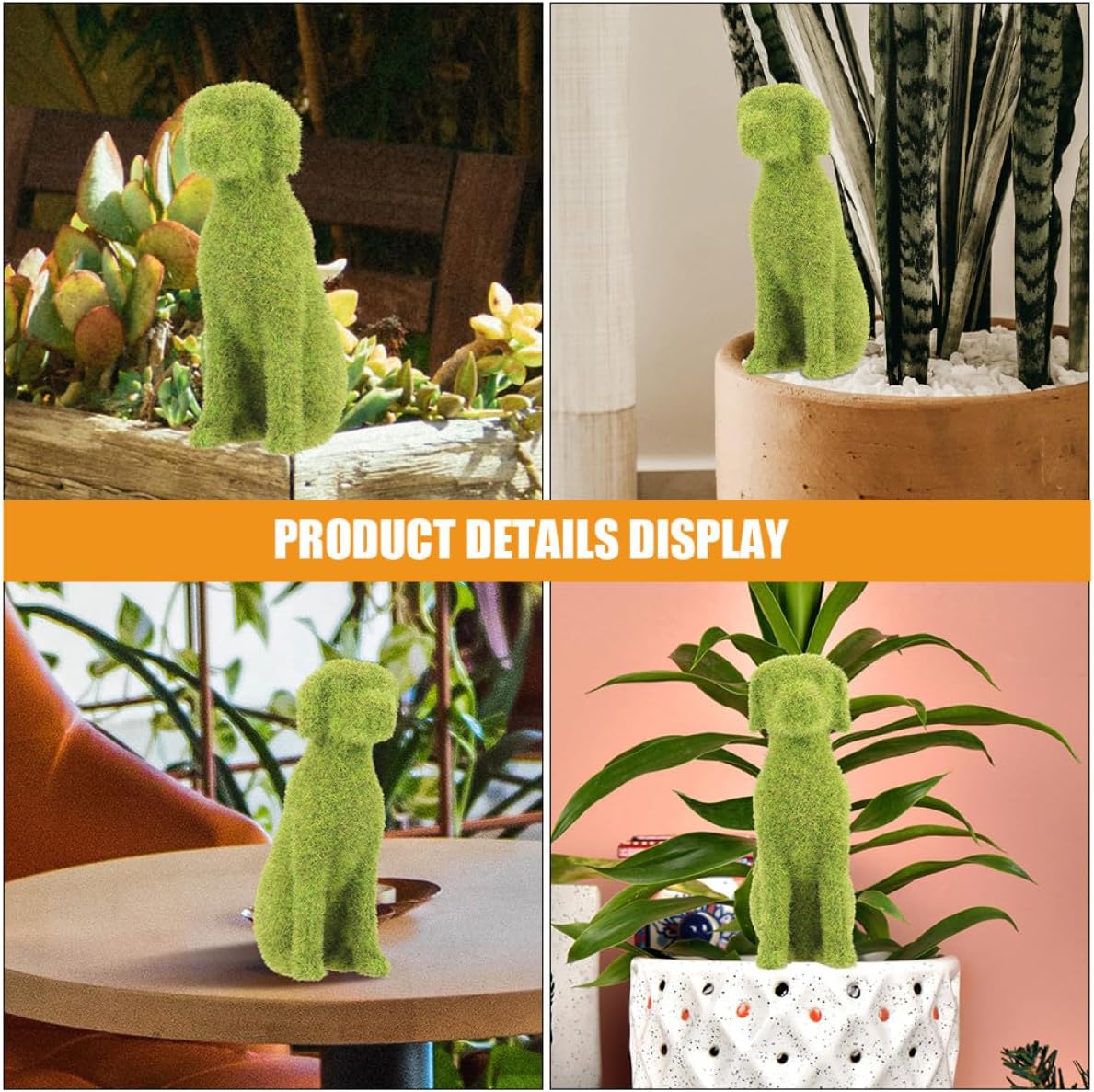 2pcs European Style Flocking Animal Ornament Dog Figurines for Outdoor Garden Patio Lawn Décor, Green Flocked Sitting Dog Statues for Backyard Decoration