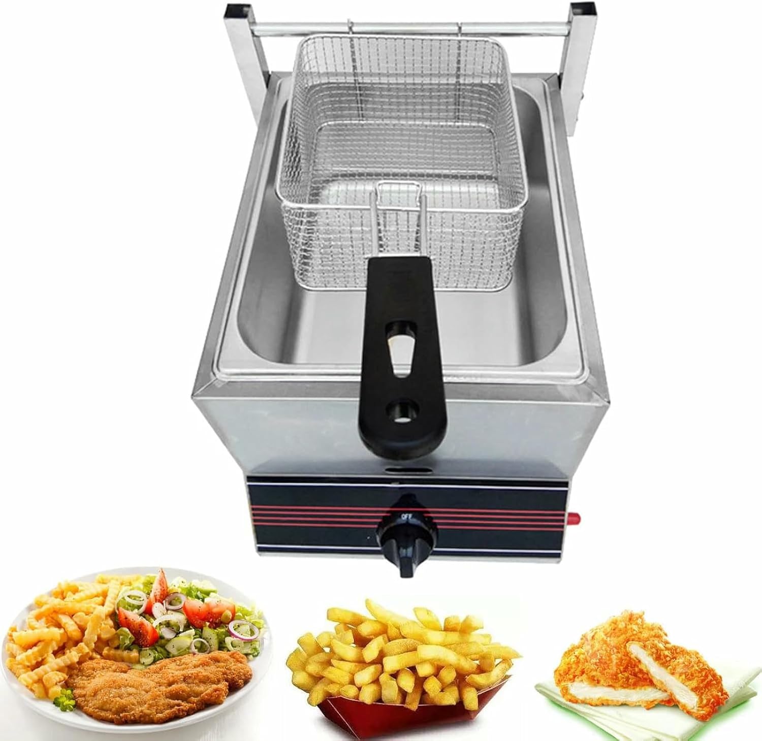 Stainless Steel Deep Fat Fryer, with Removable Basket, Adjustment Temperature with Lid for Commercial Restaurant Home Kitchen Equipment-