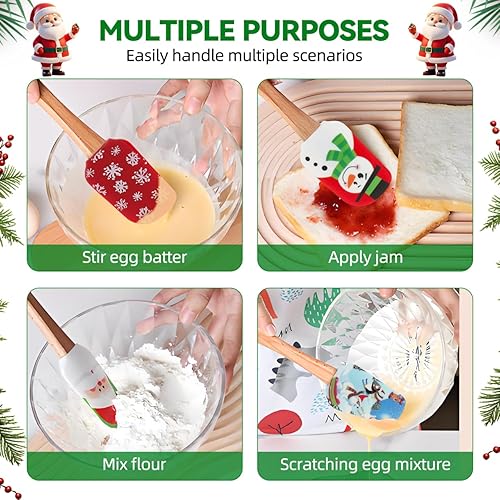 Miniatura 3 de DOITOOL 8 espátulas de silicona de Navidad, Papá Noel, alce, muñeco de nieve, muñecos de nieve, espátula para pastel de Navidad con mango de madera