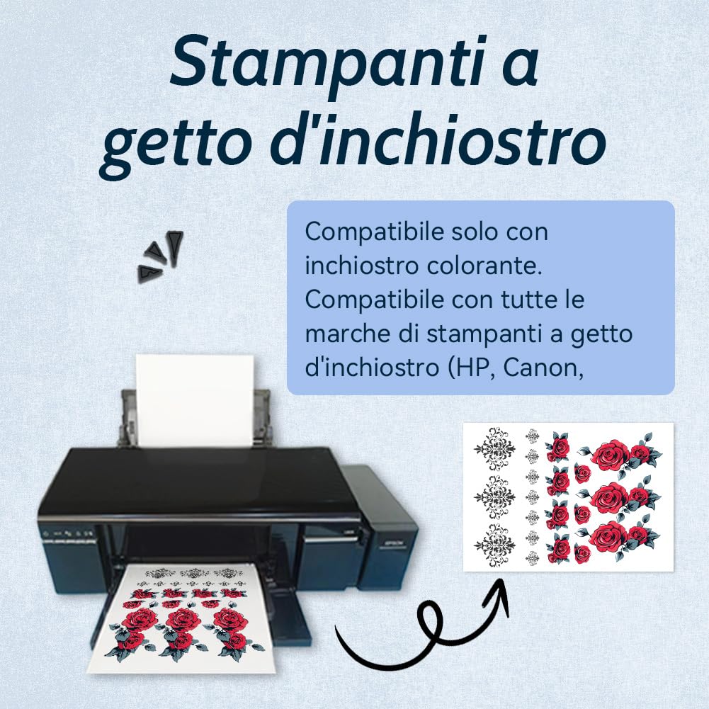 A4X5 Carta per Tatuaggi a Getto d'inchiostro/Laser,Lamina per Tatuaggi Fai da Te per Stampa, Candele, Tatuaggi temporanei, Decalcomanie Stampate(WT-11-5)