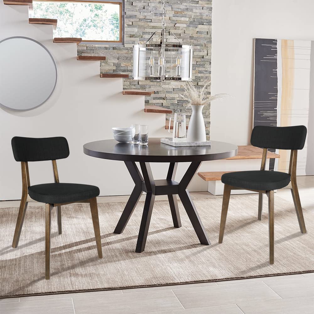 Fishat Pair Pack Modern Y Chair Natural Solid Wood Dining Chair Set of 2, Oak Wood Fabric Backrest Chair Upholstered, Home Office Kitchen, Living Room (Black & Brown)