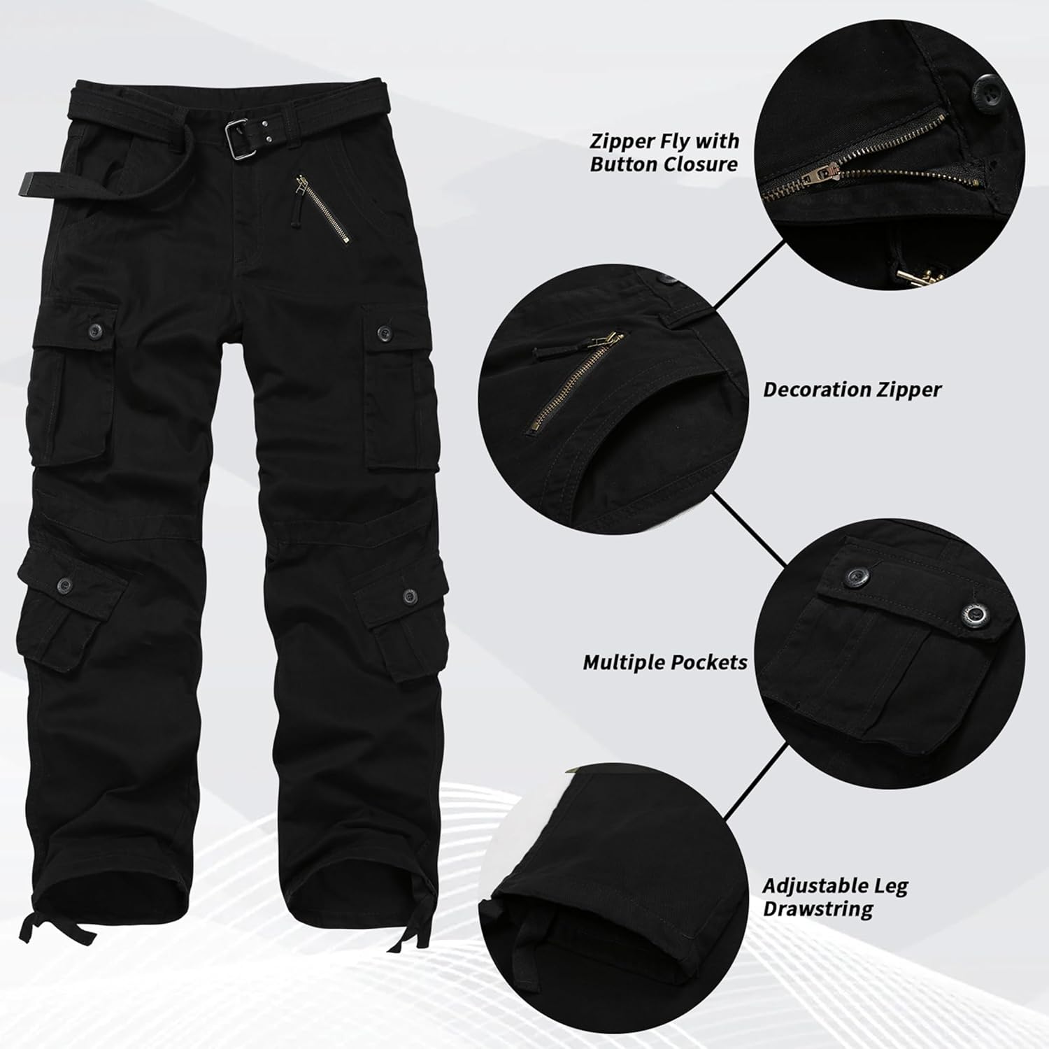 Men's BDU Casual Military Pants, Combat Camo Cargo Work Pants Fit Outdoors Tactical Wild Army Hunting Baggy 8 Pockets No Belt