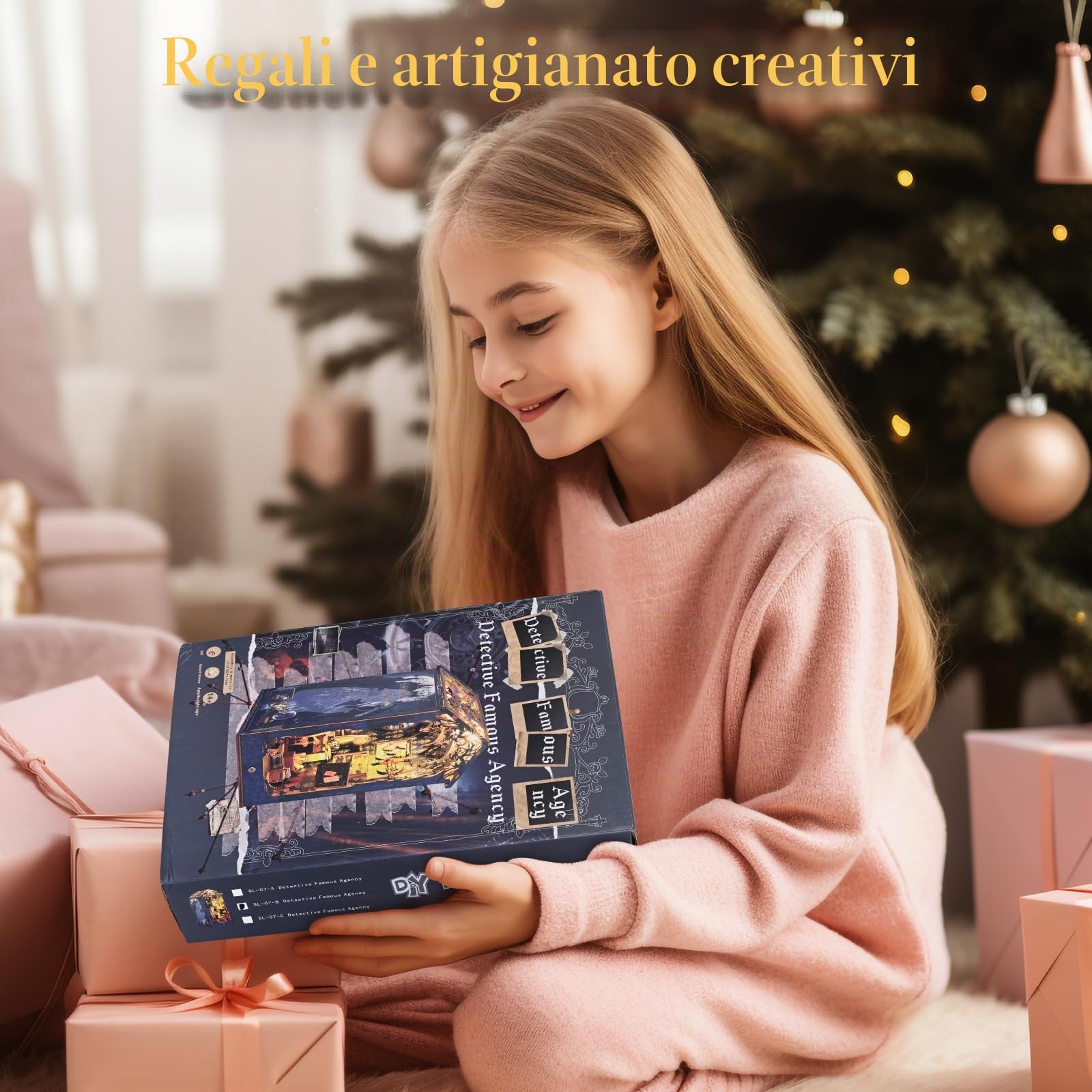 Kit angolo libri per casa delle bambole, kit angolo libri in miniatura fai da te con luci a LED, kit di costruzione di modelli in legno per casa delle bambole