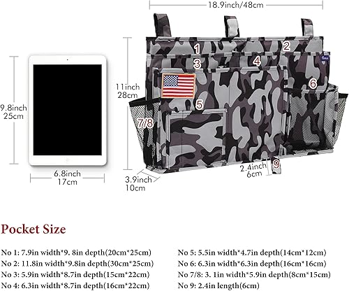 Miniatura 311 de Surblue - Organizador de cama colgante para mesita de noche, bolsa de almacenamiento, bolsillo para literas y camas de hospital, dormitorios Z-Zebra