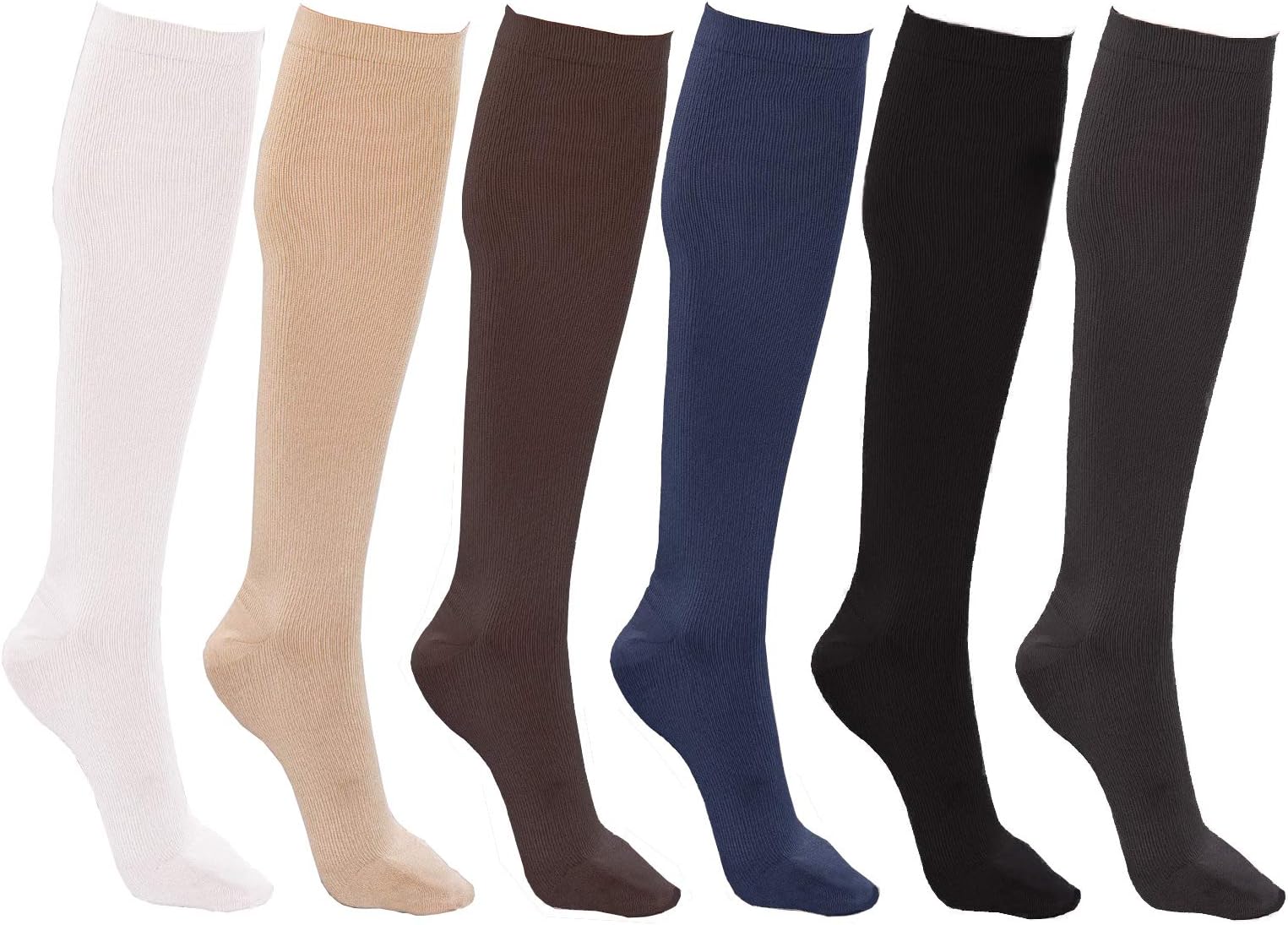 Women’s Trouser Socks, Opaque Stretchy Nylon Knee High, Many Colors, 6 or 12 Pairs
