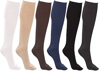 Winterlace Women’s Trouser Socks, Opaque Stretchy Nylon Knee High, 6 or 12 Pairs