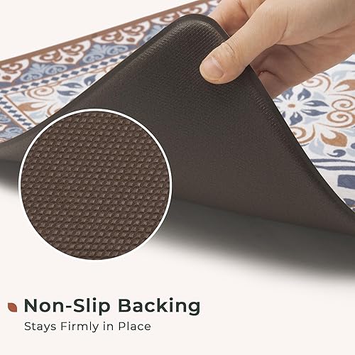 Miniatura 6 de FRESHMINT Tapetes Antifatiga para Cocina para Piso Juego de 2 Piezas, Impermeables y Antideslizantes con Diseño de Azulejos Marroquíes, Tapetes de