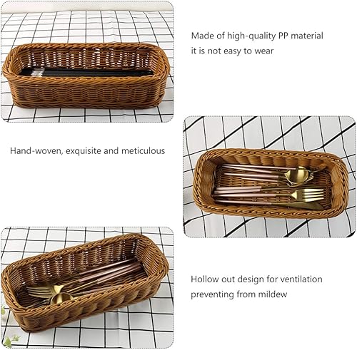 Miniatura 9 de Cabilock Cesta de almacenamiento de ratán tejida a mano, organizador de utensilios de maquillaje, contenedor tejido multiusos para ropa de