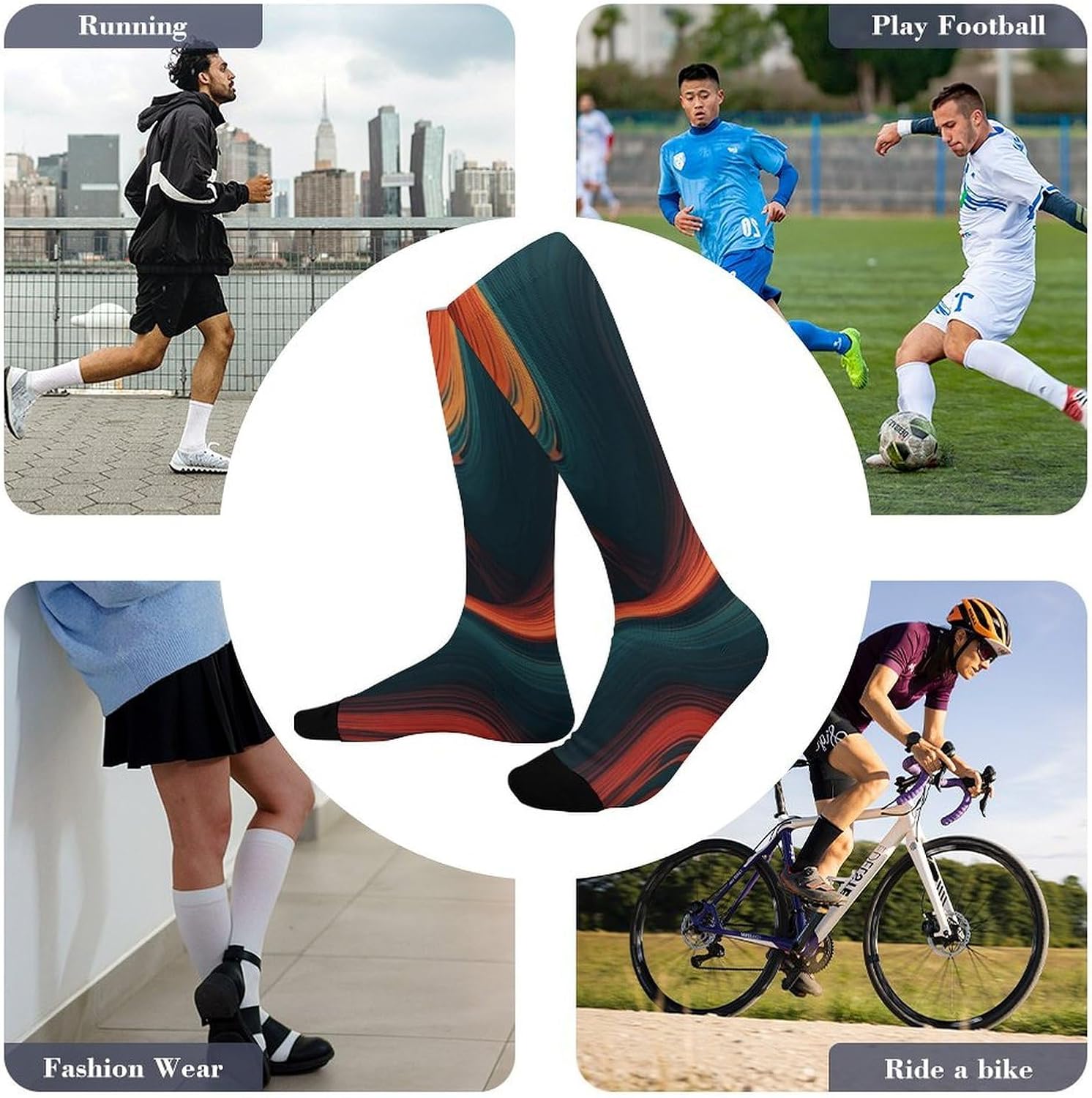 Flowing Wave Compression Socks for Women Men Comfort Over The Calf Socks Moisture Wicking Breathable Athletic Sock
