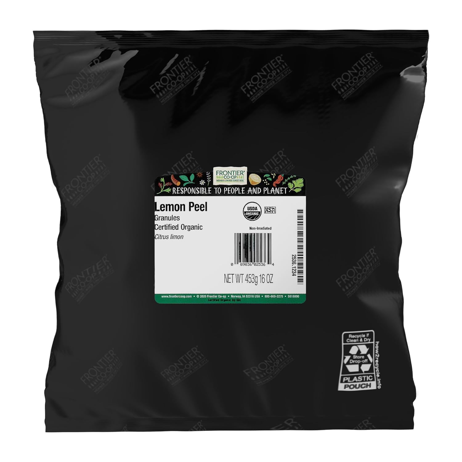 Frontier Co-op Organic Lemon Peel Granules, 1lb Bulk Bag, Natural Dried Peel | Made with Pure Lemon Zest | Kosher Certified | Ideal for Baking