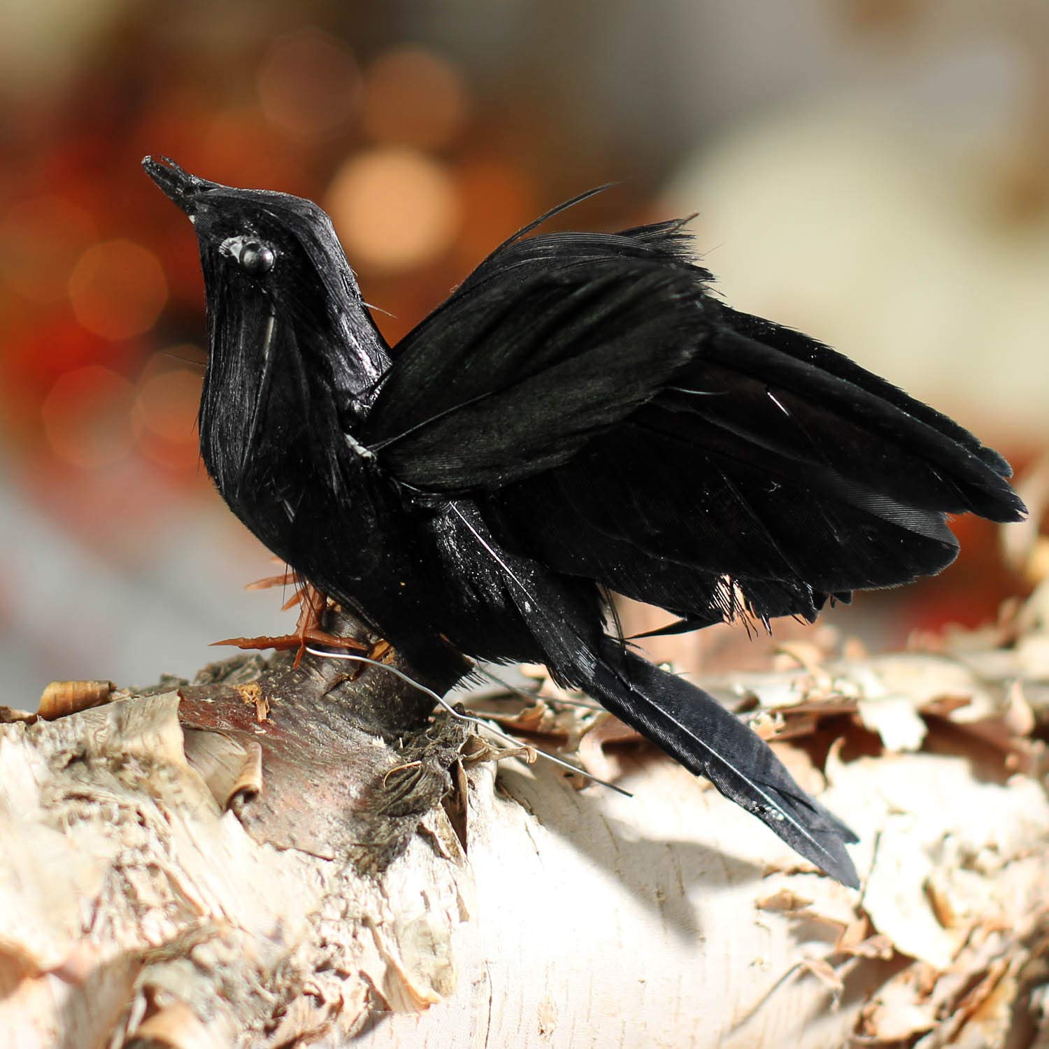 Factory Direct Craft Artificial Black Feather Flying Crows - Realistic Look Fake Black Bird Crows for Haunted House Displays or Costumes and Halloween Decorating, Crafting (6 Pieces)