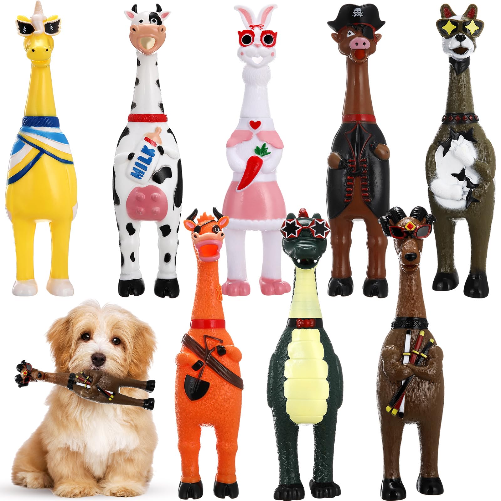 8 giocattoli in gomma per cani di grandi dimensioni, cigolanti e urlanti, da schiacciare, per scherzi e scherzi, giocattolo da masticare per animali domestici (stile animale)
