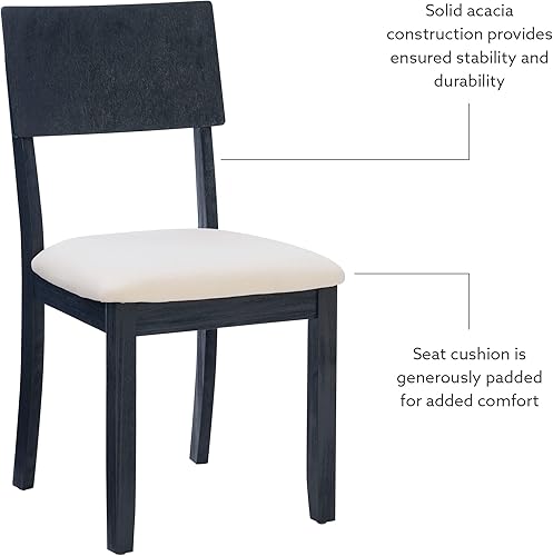 Miniatura 8 de Linon Asiento tapizado de lino beige de madera carbón, silla de comedor Carter, juego de 2, carbón oscuro y beige