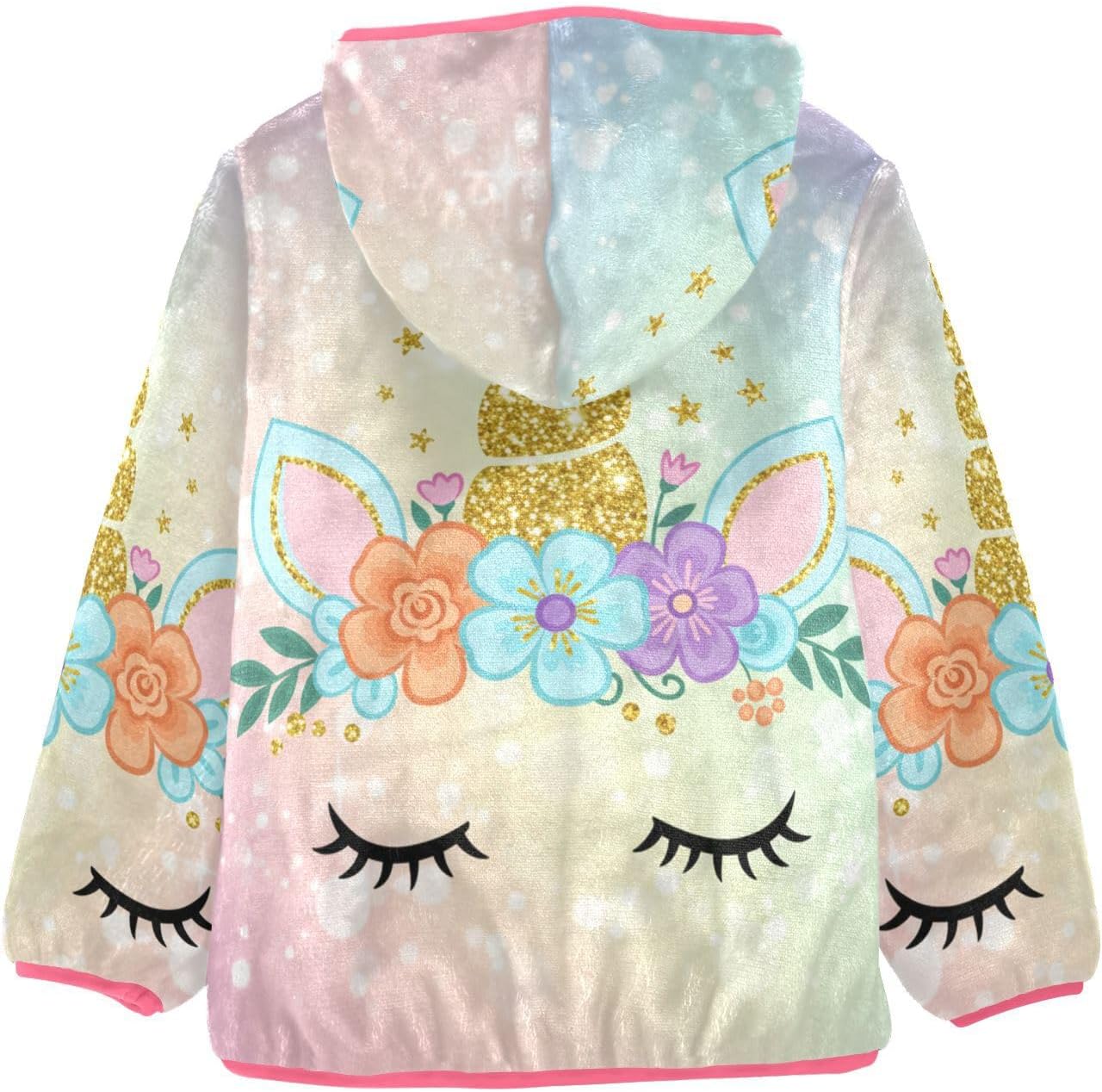 ALAZA Fantasy Unicorn Hoodie Jacket for Girls Toddler Fleece Zip Up Coat Plush Jacket Long Sleeve Outerwear for 3 Years