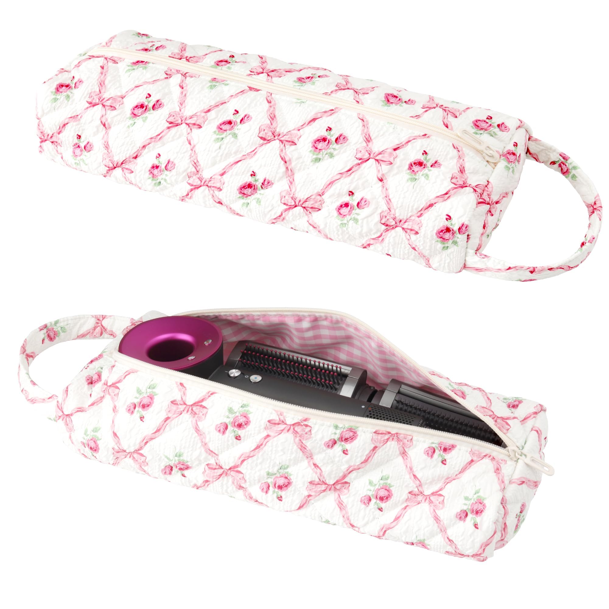 Linpr Cute Quilted Portable Hair Styling Tool Travel Bag, Flower Pink