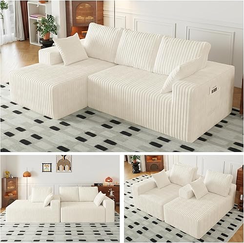Miniatura 16 de Sofá modular Cloud de 96 pulgadas con diván en forma de L, sofá modular moderno de 4 asientos con bolsillos laterales, sofás tapizados para sala de