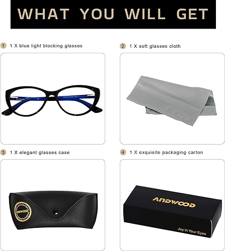 Miniatura 8 de ANDWOOD Gafas de bloqueo de luz azul para mujeres y hombres, bloqueador de luz azul para computadora, color negro