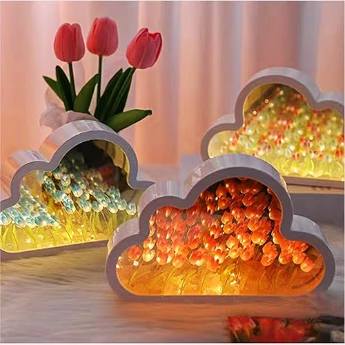 Miniatura 6 de Yevheniy 20 flores DIY tulipán espejo luz de noche, LED hecho a mano tulipán océano, luces 2 en 1 espejo y lámpara de mesa, adornos de decoración,