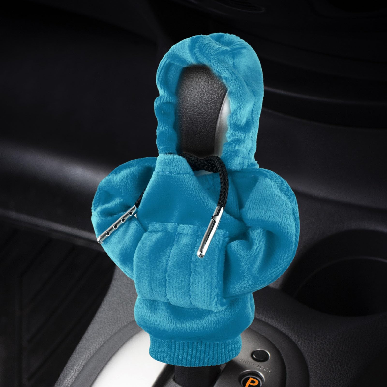 simarro Car Gear Shift Cover, Universal Car Shift Knob Hoodie Funny Sweater Hoodie for Gearshift Winter Warm Shift Knob Cover Car Interior Decor Accessories Fits Car Truck SUV(Blue)