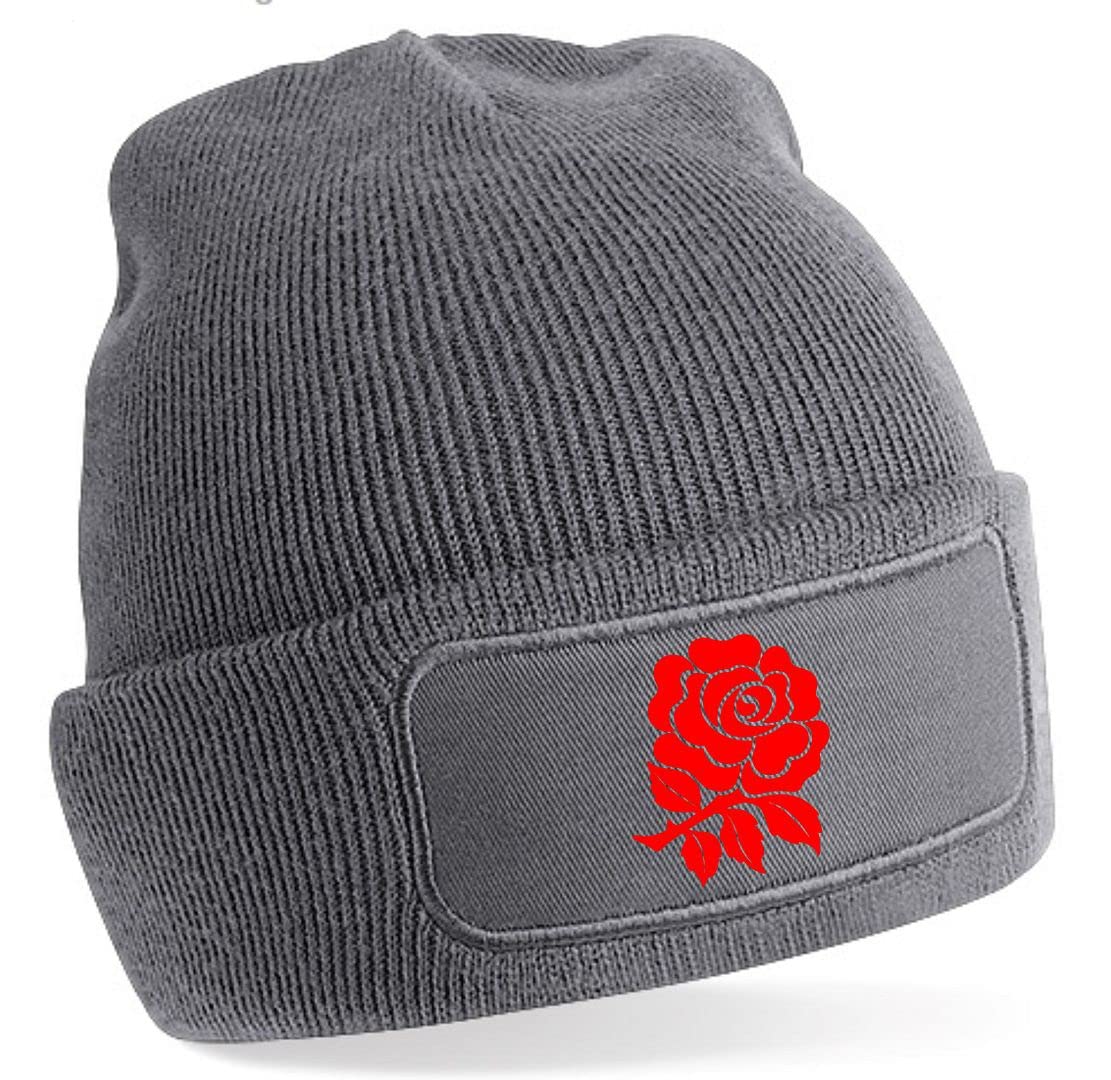 Cyclops Print England Beanie Rugby Hat Grey/Red