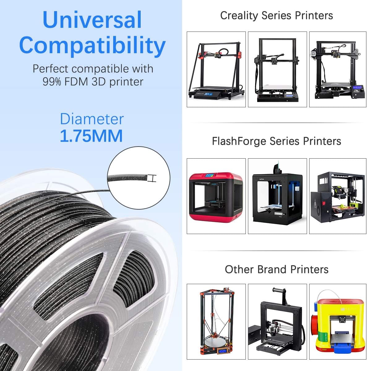 JAYO 3D Printer PLA Filament, 1.75mm Twinkle PLA Filament Dimensional Accuracy +/- 0.02mm, 1KG Spool 3D Printing Material fit for FDM Printers, PLA Twinkle Black