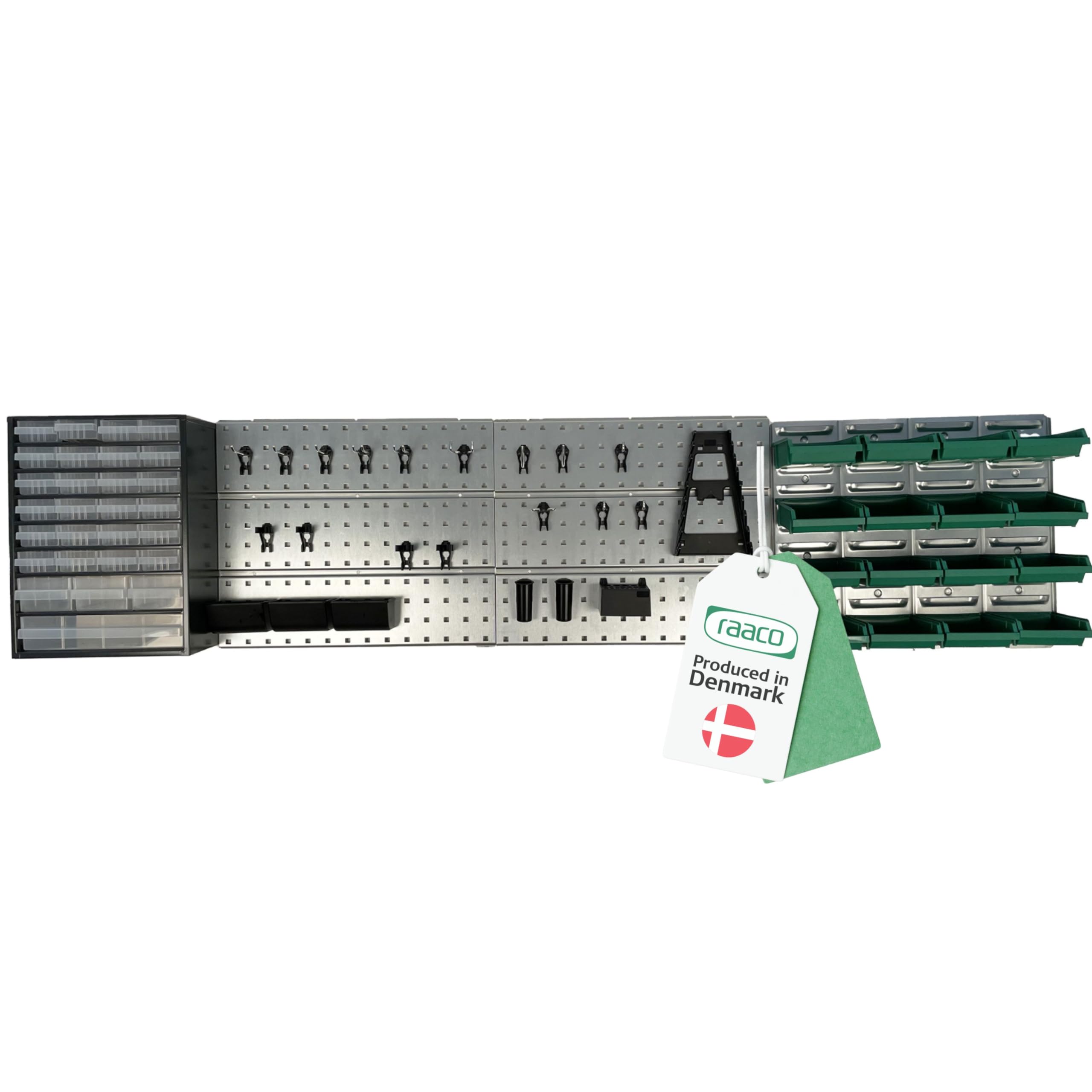 Raaco Start Set 1 kit Mural Atelier, Mur d'Outils avec Panneau Perforé | Mur d'Outils avec Panneau Perforé + Porte-Outils + Boîtes de Rangement Visserie + Casiers à Tiroirs pour Système - accessoire