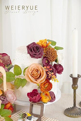 Miniatura 5 de WEIERYUE Juego de flores artificiales de seda para decoración de otoño, flores falsas de seda para centros de mesa, decoración de pasteles, ramos de