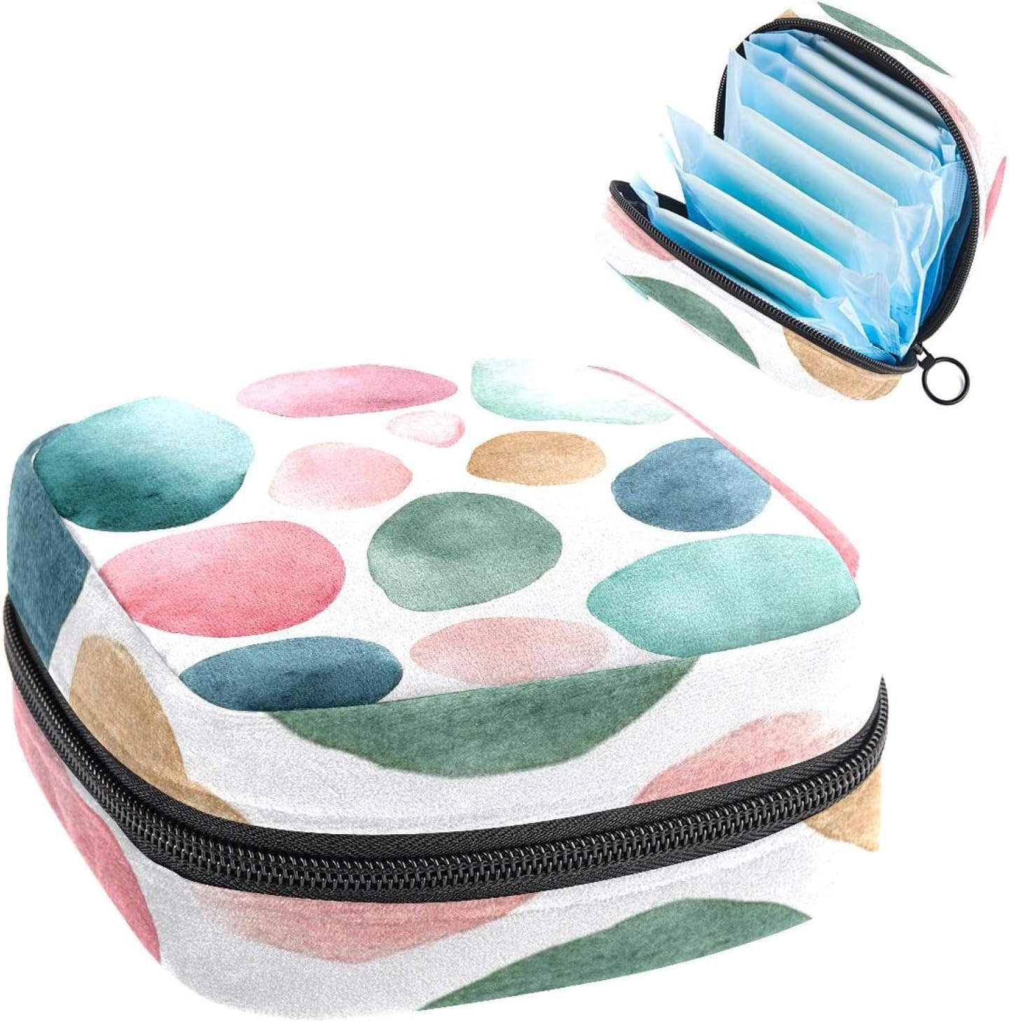 1Pc Portable Sanitary Napkin Storage Bag, Menstrual Cup Pouch, Feminine Care Pads Bag for Girls Women, Tampons First Period Kit, Watercolor Abstract Shapes Aesthetic Light Pastel Tones