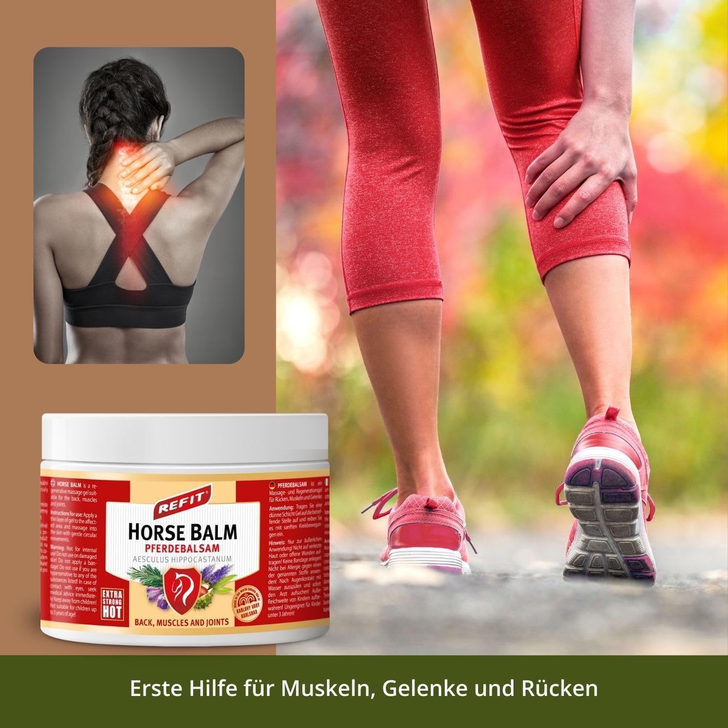 Refit Horse Balm Extra Fort HOT XXL 500 ml – Très Chauffant avec Arnica de Montagne, Gel Antidouleur, Arnica, Gel Efficace contre les Douleurs, Effet Immédiat et Durable, Pour le Dos, les Muscles