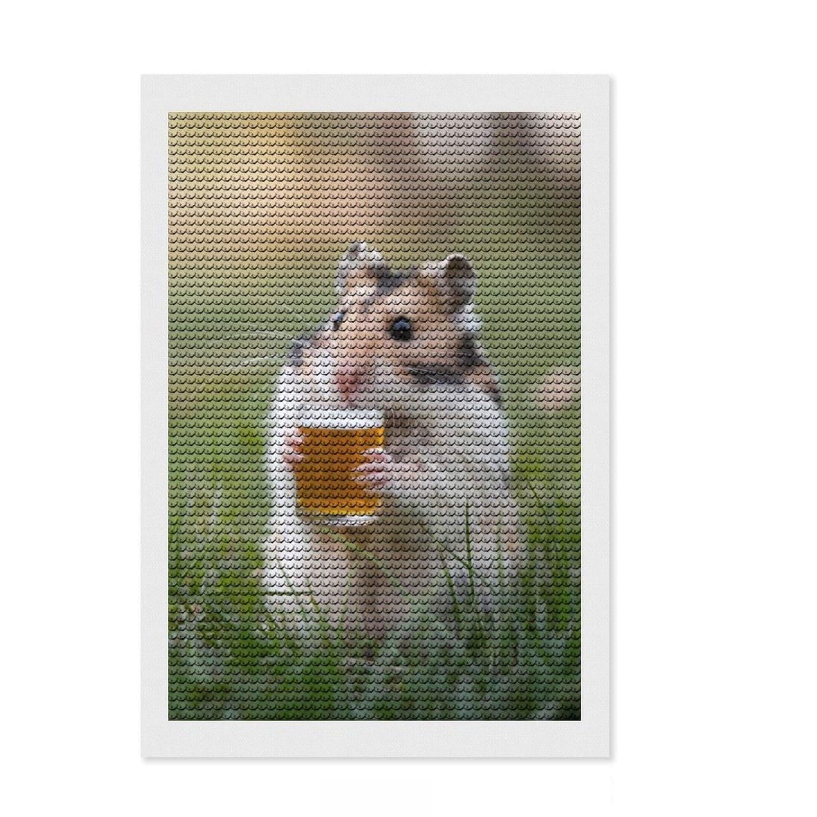 Junmoney Hamster Sipping A Beer Round Drill Diamond Painting 8"x12", Gift Idea, for Teens, Fun Craft Experience, Aesthetic Room Decor