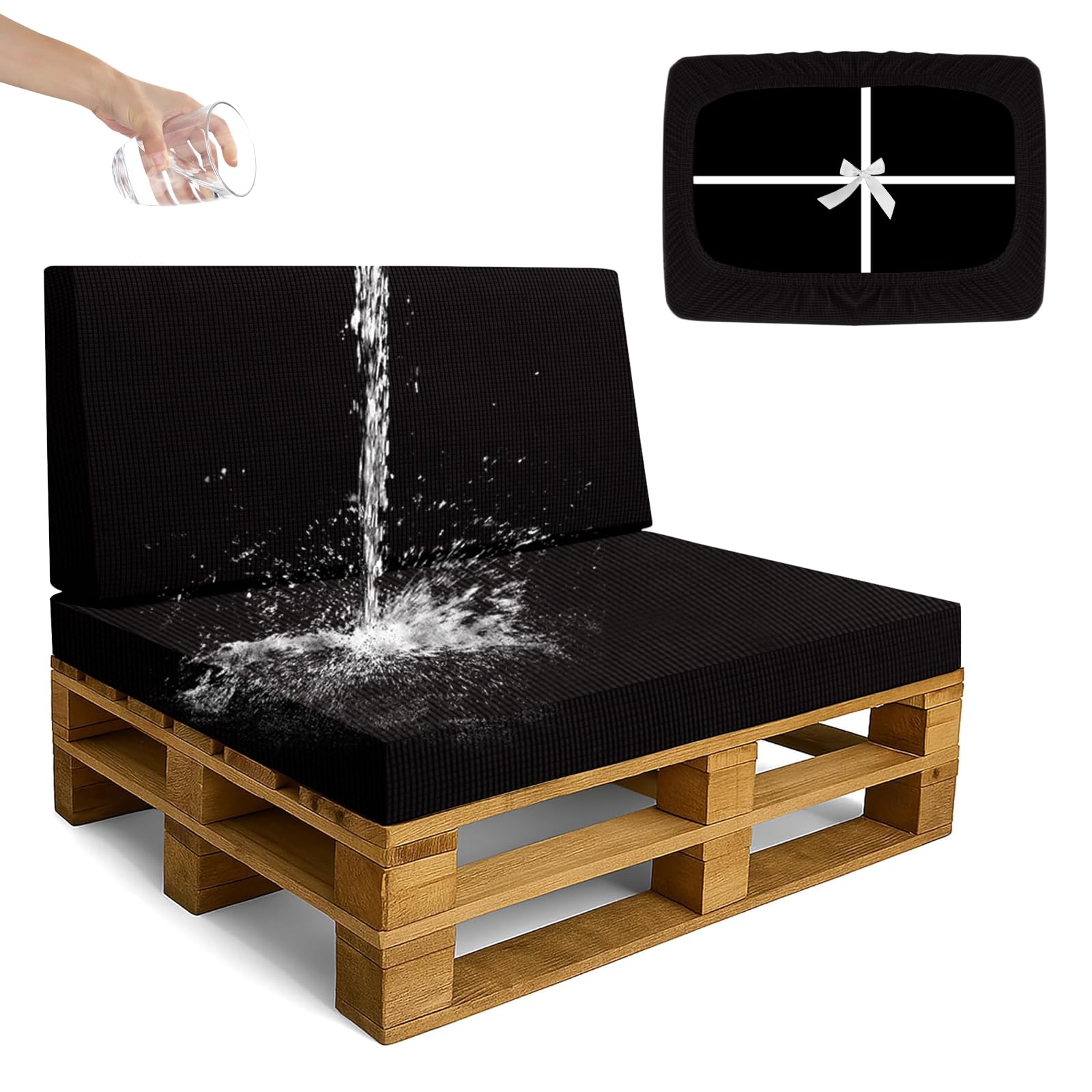 SYLC Waterproof Pallet Cushions Covers, Stretch Cover for Pallet Furniture Cushions with 4 Ties, Outdoor Corner Sofa Covers for Rattan Patio Garden Caravan (Dark Cafe,2 PCS(1 Seat+1 Back))
