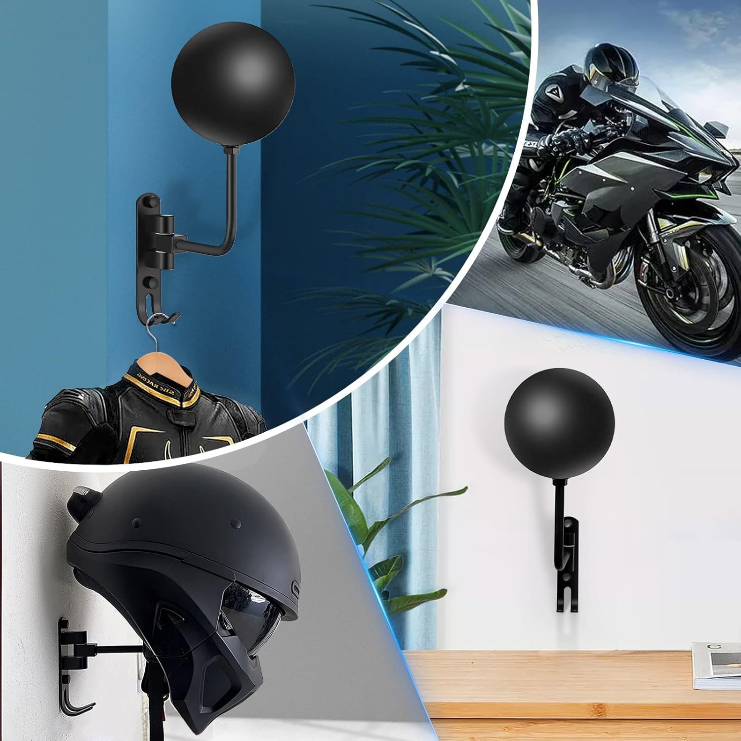 Motorcycle Helmet Rack Wall Mount 180 Degree Rotation Metal Bike Helmet Holder Mount Bicycle Helmet Display Hanger Stand with 2 Hooks Motorcycle Accessories for Baseball Rugby Helmet - Black, 2 Pcs : Sports & Outdoors