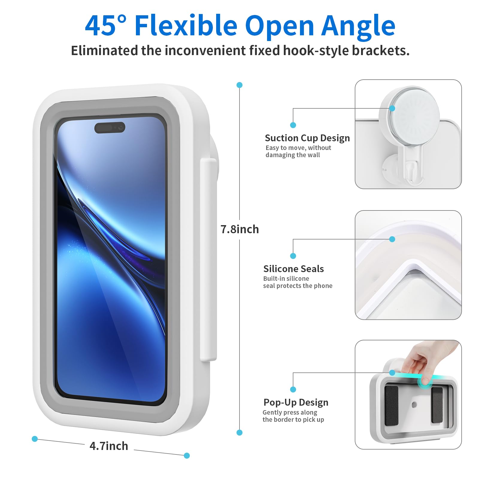 Teléfono de ducha Hodler impermeable con rotación de 360 grados, antivaho e impermeable, soporte con ventosa para un fácil movimiento, espejo de cocina para bañera adecuado para todos los