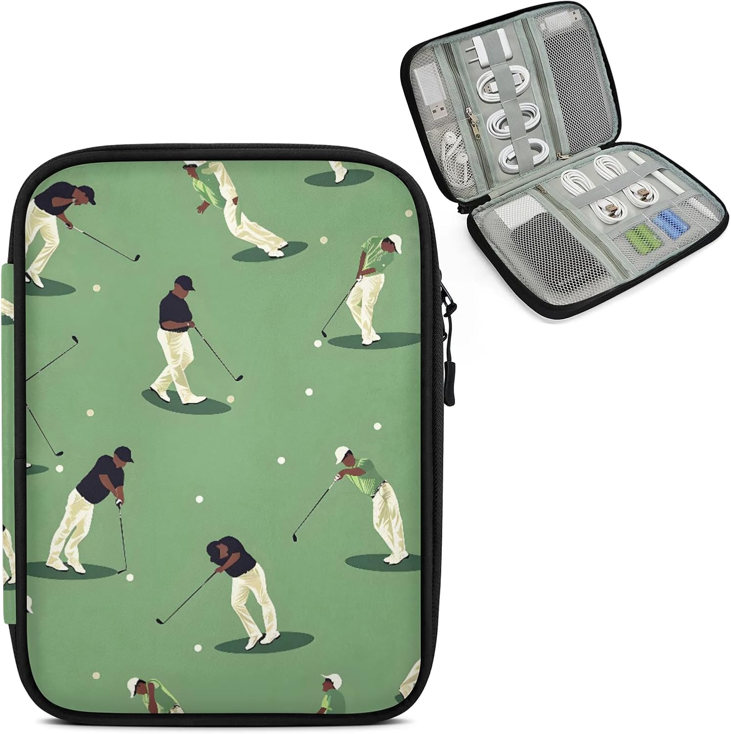 Green Grass Sport Electronics Travel Organizer Case, Play Golf Tech Organizer Pouch Cord Storage Bag for Phone, Cable, Charger, Accessories