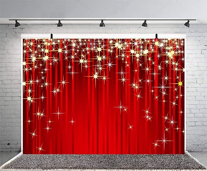 Fondo Fotográfico Sensfun 10x6.5 pies Rojo Brillante con Estrellas Doradas miniatura 2