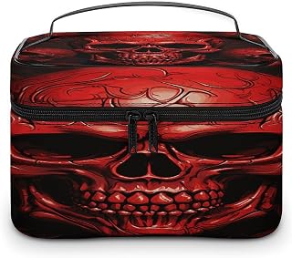 Red Skulls Makeup Bag Personalized Portable Travel Toiletry Bag Waterproof Cute Large Capacity Cosmetics Bags Fashion Lightweight Makeup Organizer Bags for Women