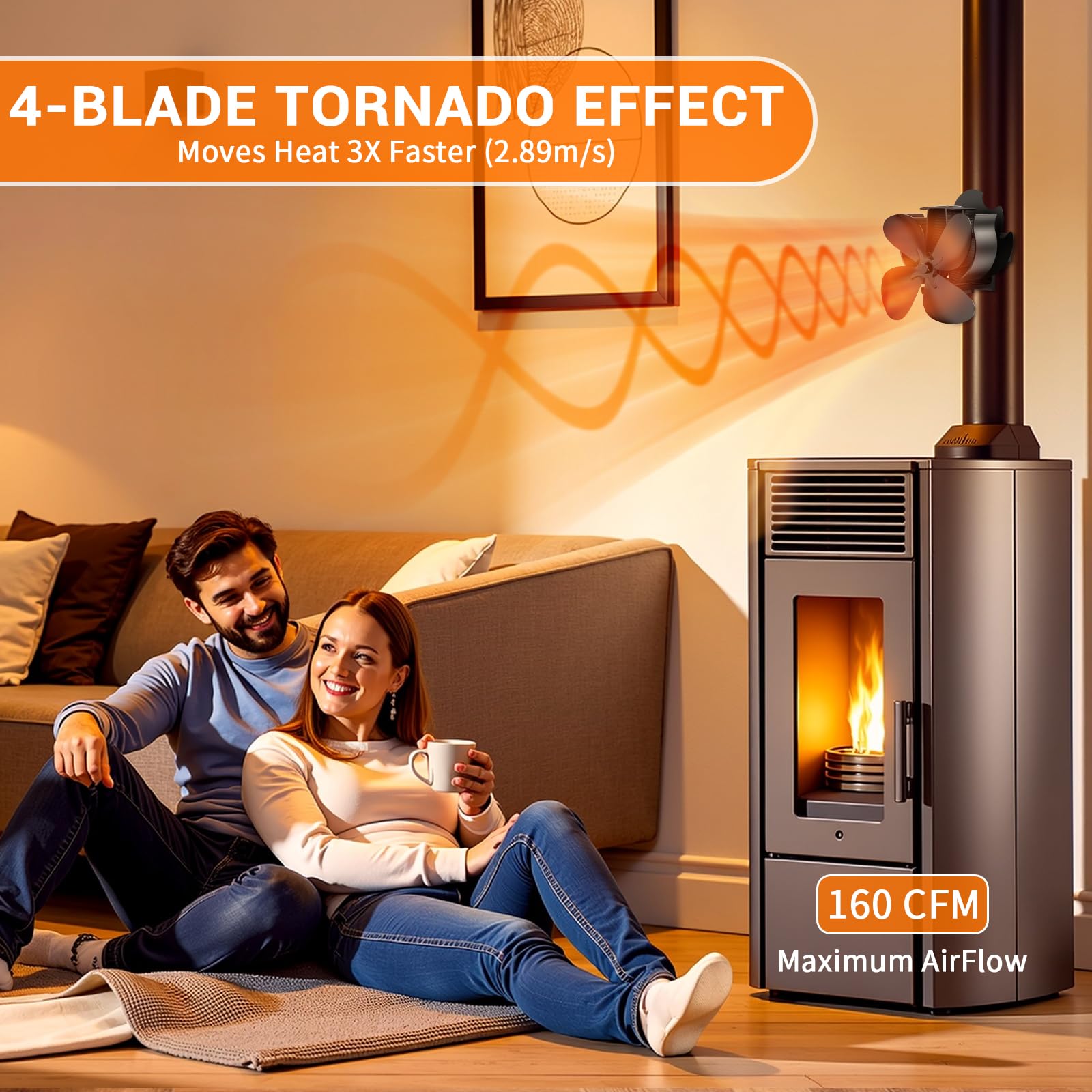 Ventilador para Estufa de Leña, Ventilador Magnético de Chimenea de 4 Aspas, Silencioso y de Bajo Consumo, No Requiere Electricidad, Apto para Estufas de Gas/Leña