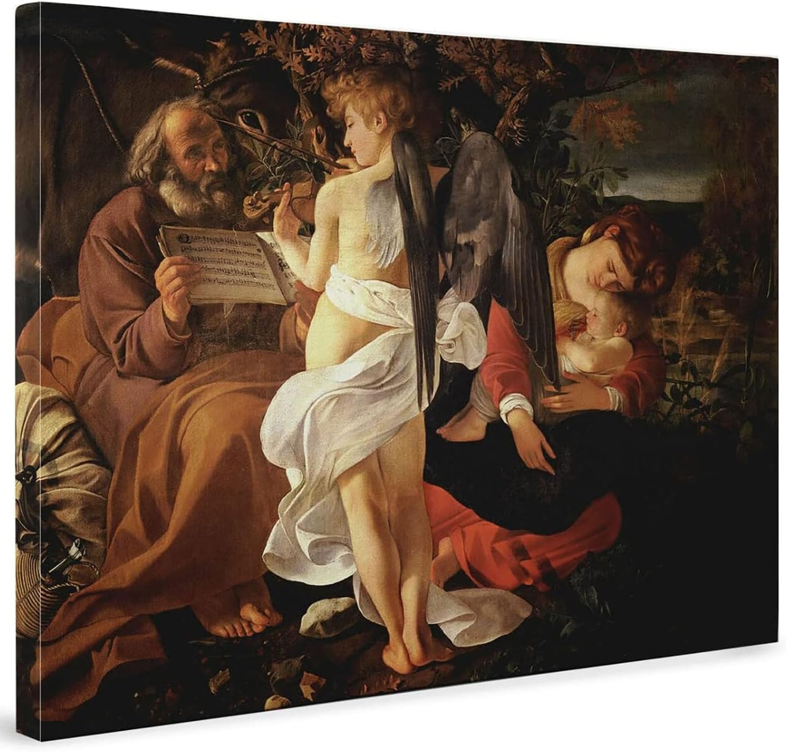 ShopArt – Caravaggio Riposo durante la fuga in Egitto - Quadro con Vernice effetto Pennellate Stesa a Mano a Rilievo - Stampa Fine Art su tela Canvas Alta Definizione (cm 30 x 40)