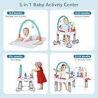 Vista 2 de INFANS Centro de Actividad de Bebé con Rebotador, 5 en 1 Plato de Actividad con Rebote para Niños Pequeños, Alfombra de Juego con Asiento Giratório