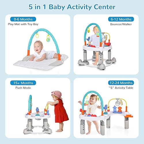 Miniatura 2 de INFANS Baby Bouncer Centro de actividades, 5 en 1, platillo de actividad de rebote para niños pequeños, mesa de actividades con asiento giratorio de