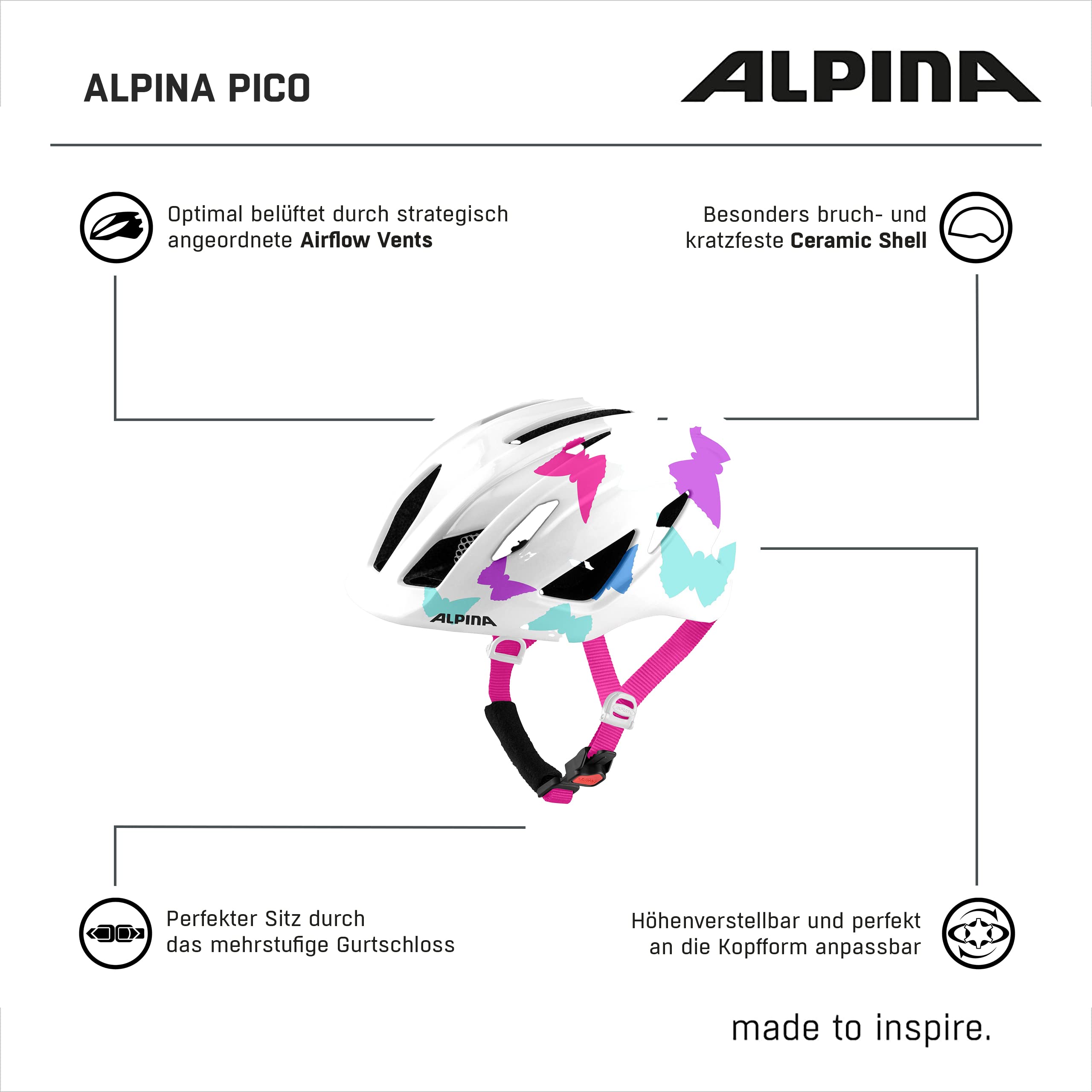 Alpina PICO - Leichter, Optimal Klimatisierter & Bruchfester Fahrradhelm mit Fliegennetz Für Kinder, optional mit Licht