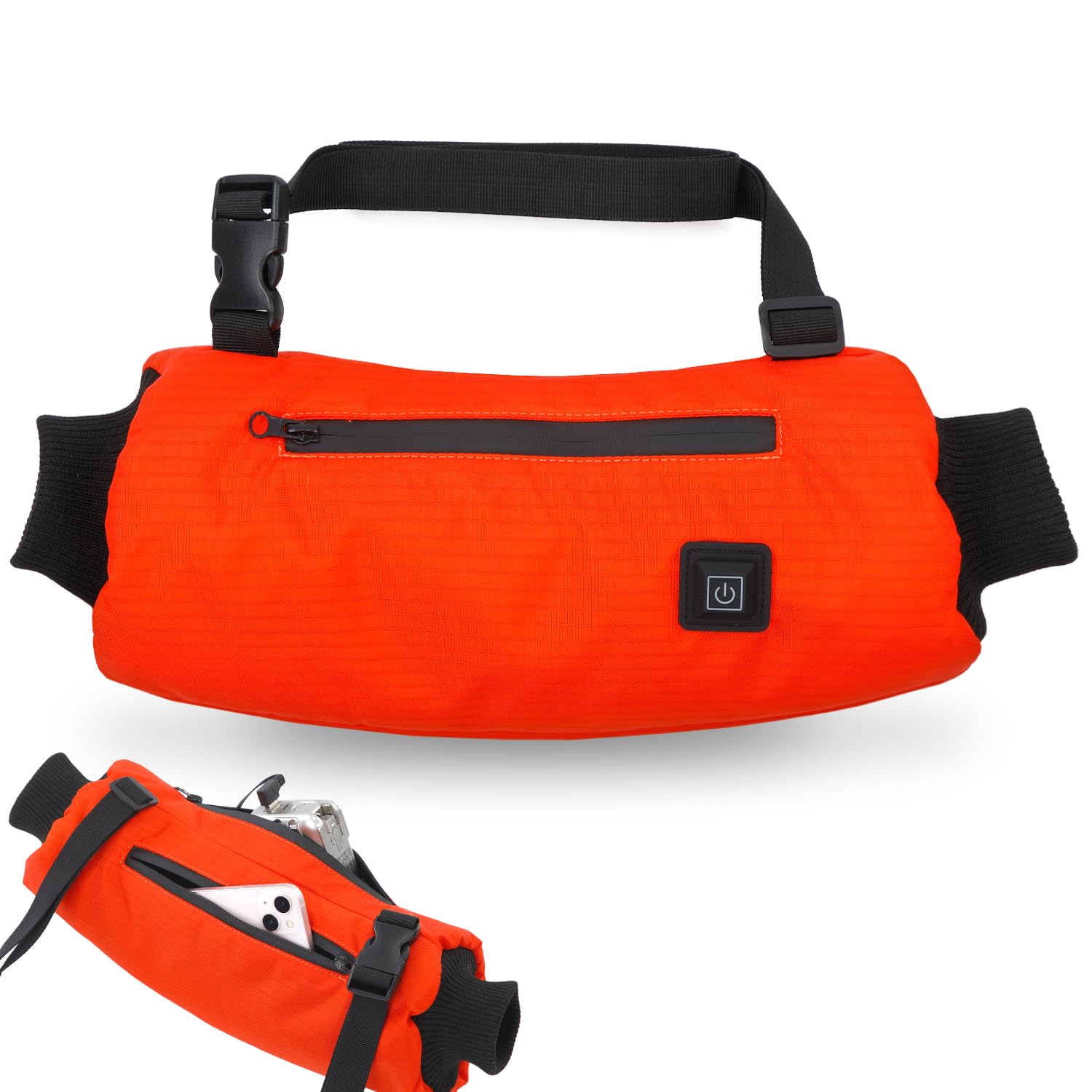USB Heated Hand Warmer Pouch| Electric Double-Sided Heating Gloves/Muff for Cold Weather Portable for Camping, Fishing, Football, Golf,Hunting| Men & Women | Power Bank Not Included (Orange Check)