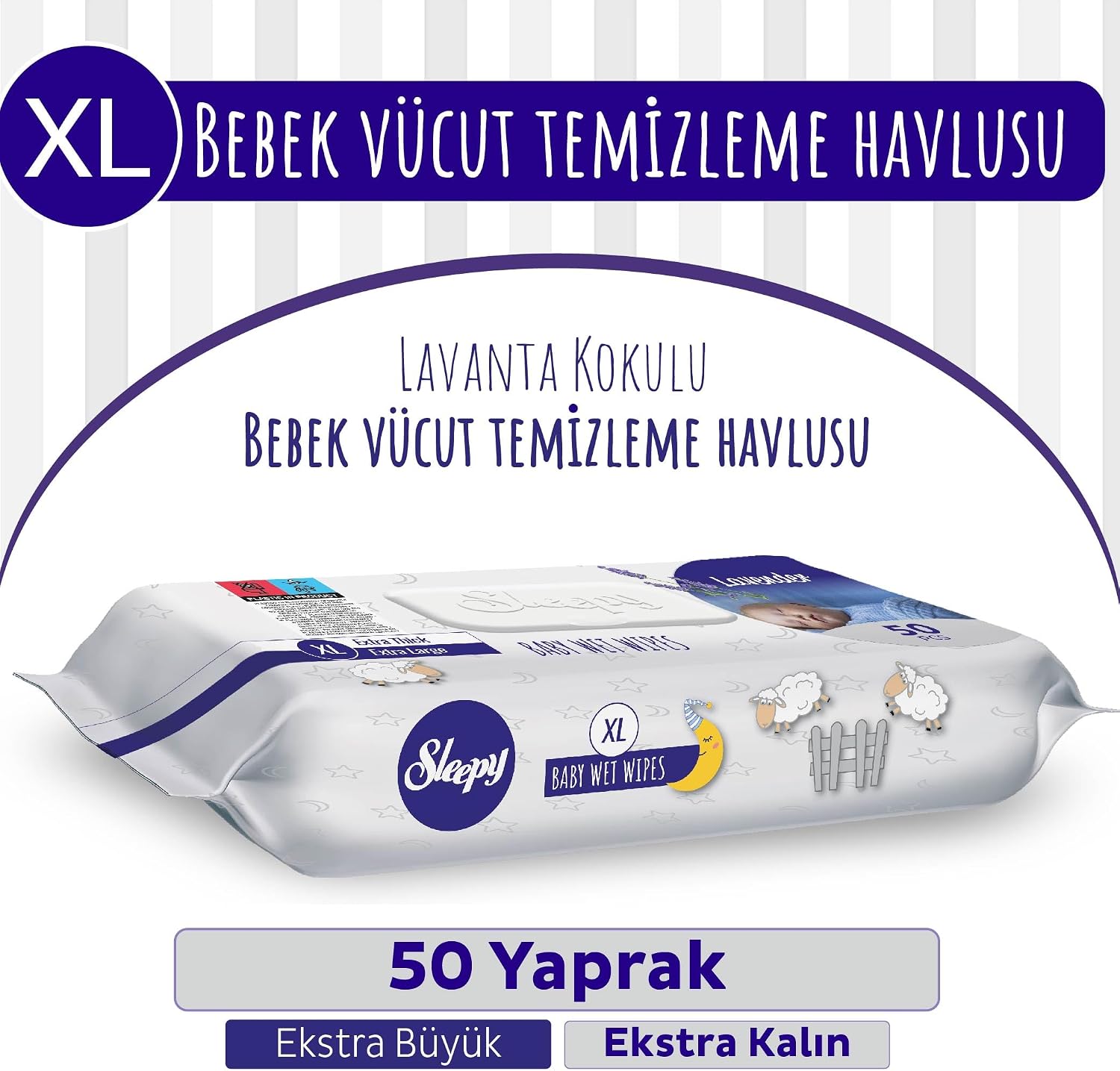 XL Lavanta Kokulu Bebek Vücut Temizleme Havlusu 50 Yaprak