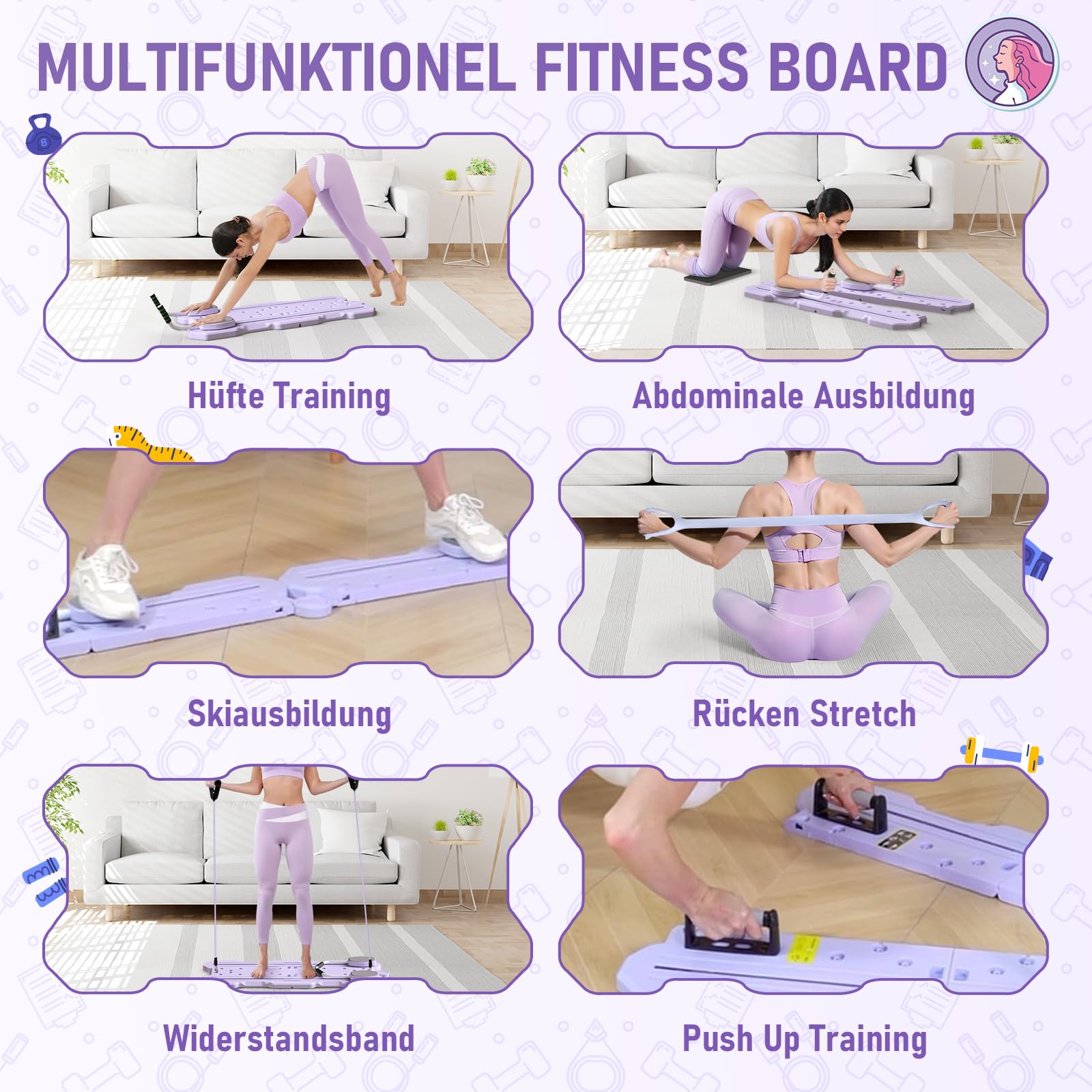 Pilates Board Equipment,6 in 1 Pilates Reformer Machine Set für Zuhause mit Ab Roller,Resistance Bands,Home Workout Equipment Fitness Geschenk