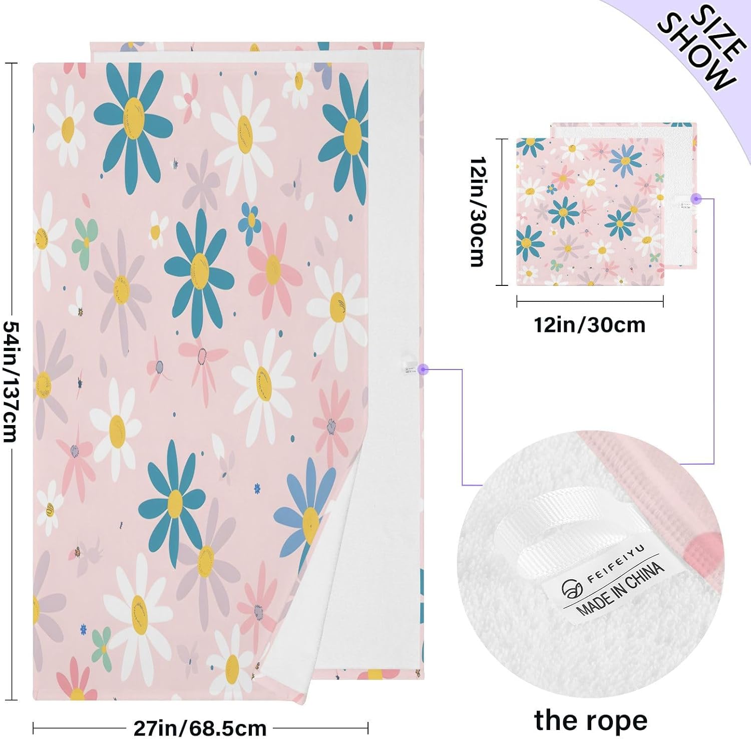 Hand Towels Premium Soft and Highly Absorbent Lovely Daisy 2 Pcs Towels for Bathroom Set 100% Cotton Decorative Face Towels