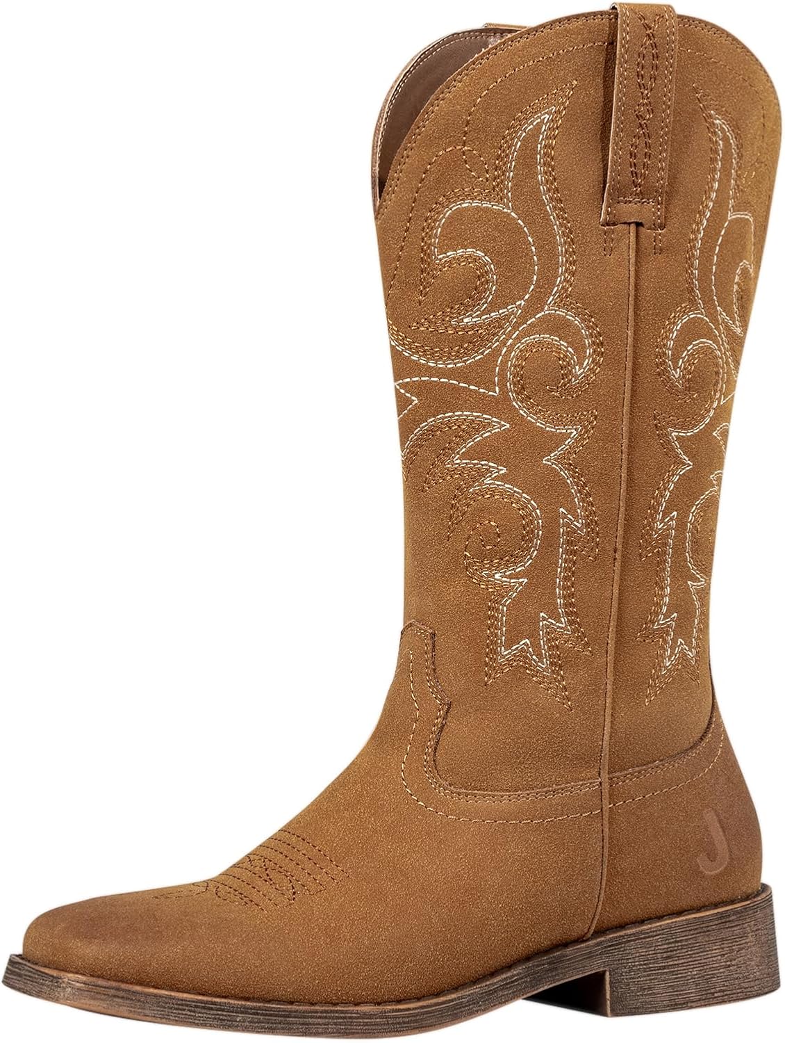 J's.o.l.e Womens Square Toe Cowgirl Cowboy Boots Mid Calf with Chunky Heel Retro Embroidery Western Boots