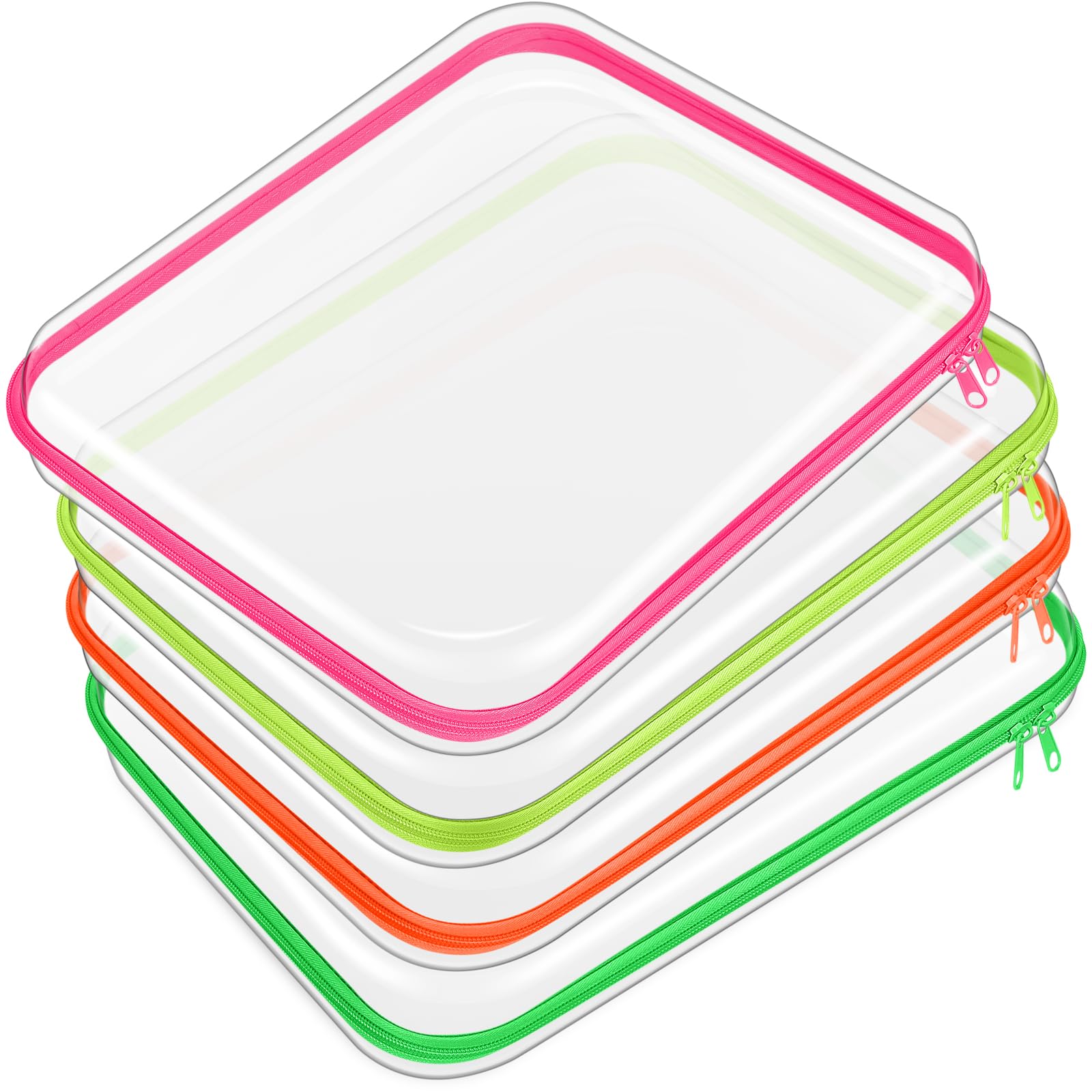 Hoolerry 4 Pcs Hard Clear Zipper Case, Clear, 13.8 x 11.8 x 2 in, Neon