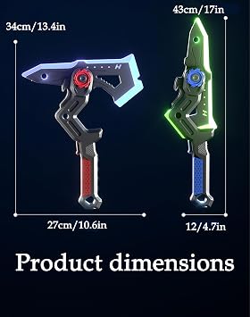 Dual Axe Blade,2-in-1 CyberpunkStyle Axe Blade with 7Color Change LED Light-up Blades&Intelligent Sound Vibration Sensors Grip+Dynamic Mist Effect,Interstellar Spark Battle Blades,USB Rechargeable,A